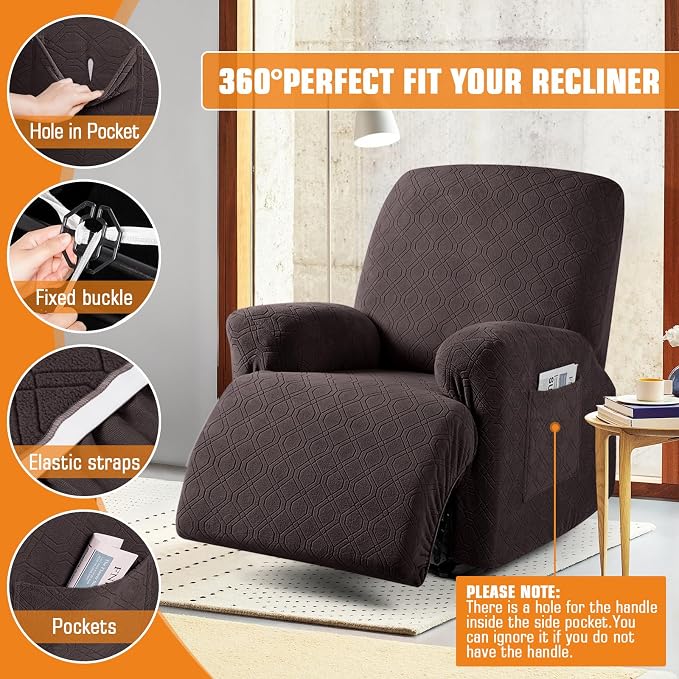 VANSOFY Oversized Recliner Chair Cover, 4-Pieces Stretch Recliner Covers - Image 4