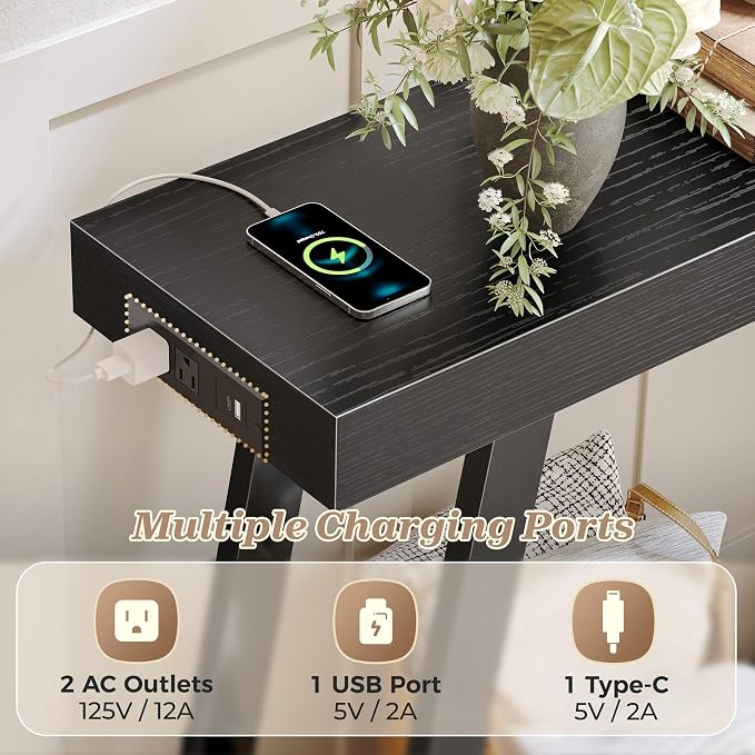 Huuger Console Table with Charging Station, USB-C Port, 2 Tiers Entryway Table - Image 4