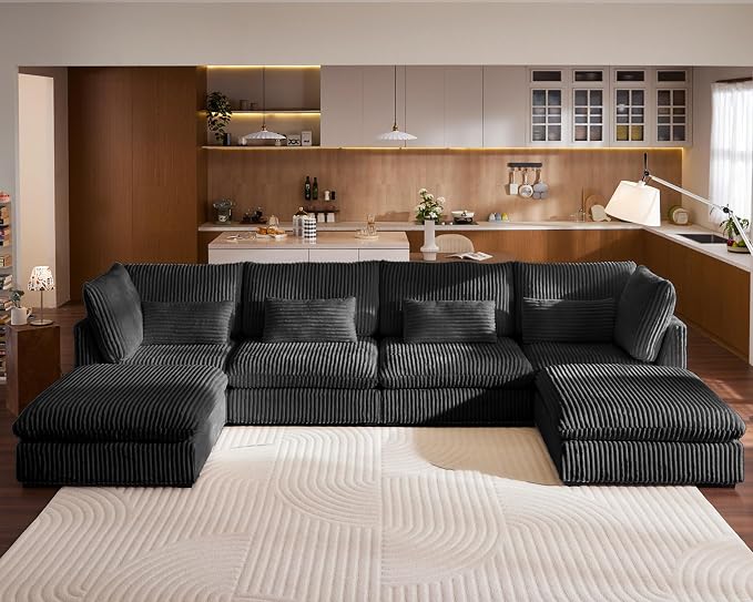 154" Oversized Corduroy Couch Modular Sectional Sofa, Washable Cloud Couch by CHICHOUSE