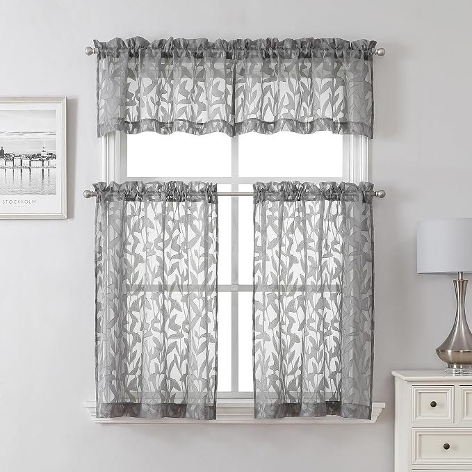 Lecloud Leia Charcoal Grey Curtains Sheer Valances - Image 4