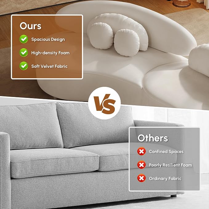 homary 7-Seat Curved Modular Sectional Sofa – Velvet Upholstered, Modern Living - Image 7