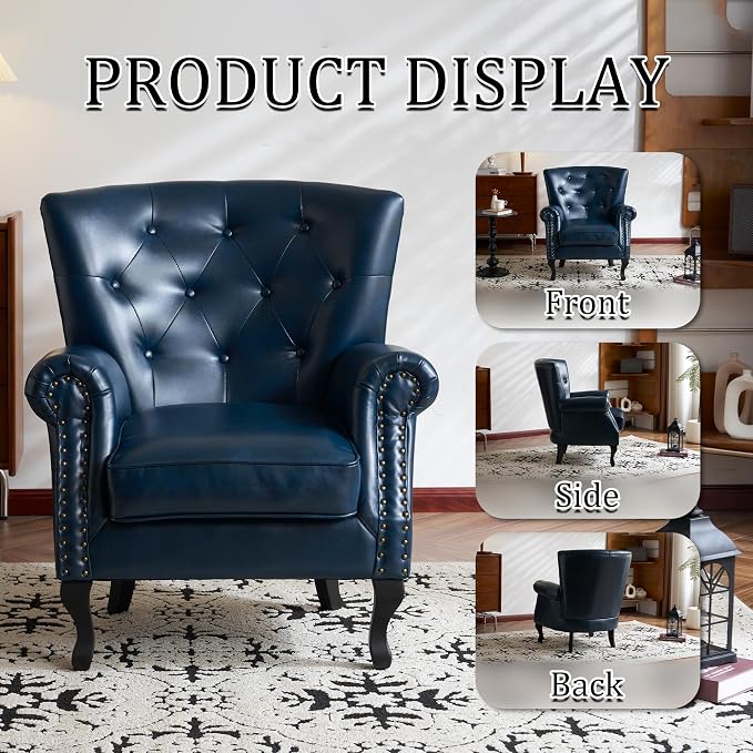 Modern Accent Chair Set of 2, Mid-Century PU Leather Armchair - Image 5