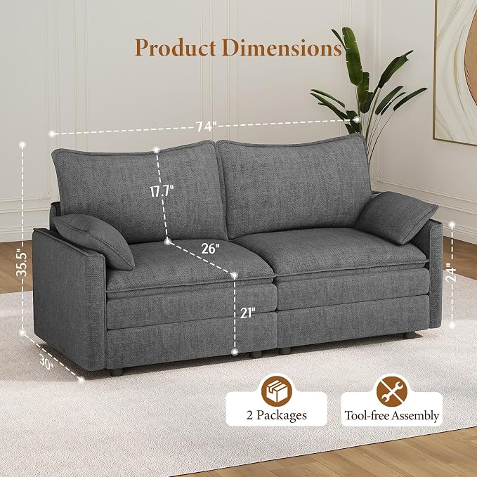 Vesgantti 74" Loveseat Sofa for Living Room, Comfy Cloud Couch Deep Seat - Image 2
