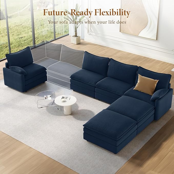 Vesgantti 142" U Shaped Sectional Couch, Comfy Cloud Modular Sectional Sofa - Image 8