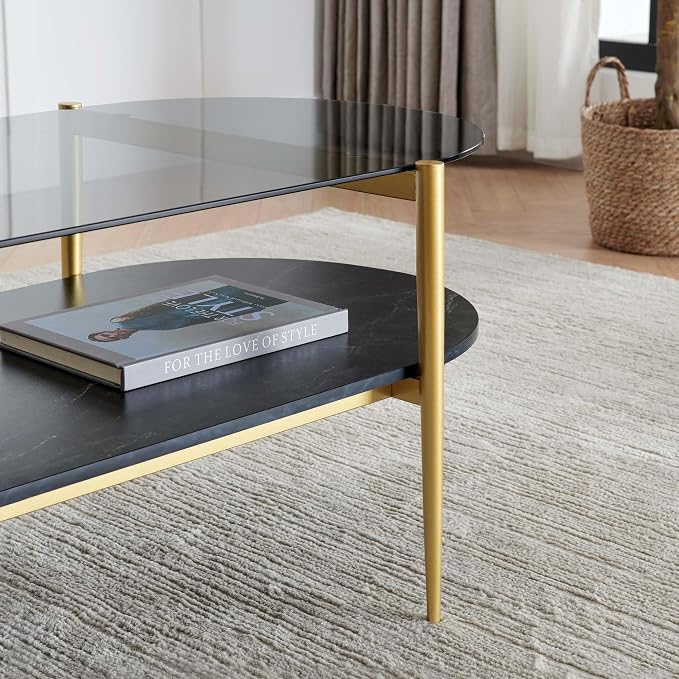 LumFurn Oval Glass Coffee Table, Mid-Century Modern Design, L41 x W21 x H17 inch - Image 8