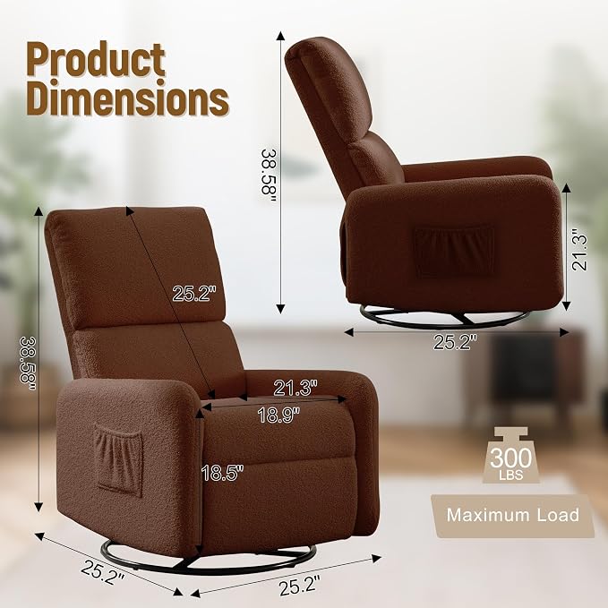 Korser 360° Rocking Chair, Nursery Rocker Chair - Image 2