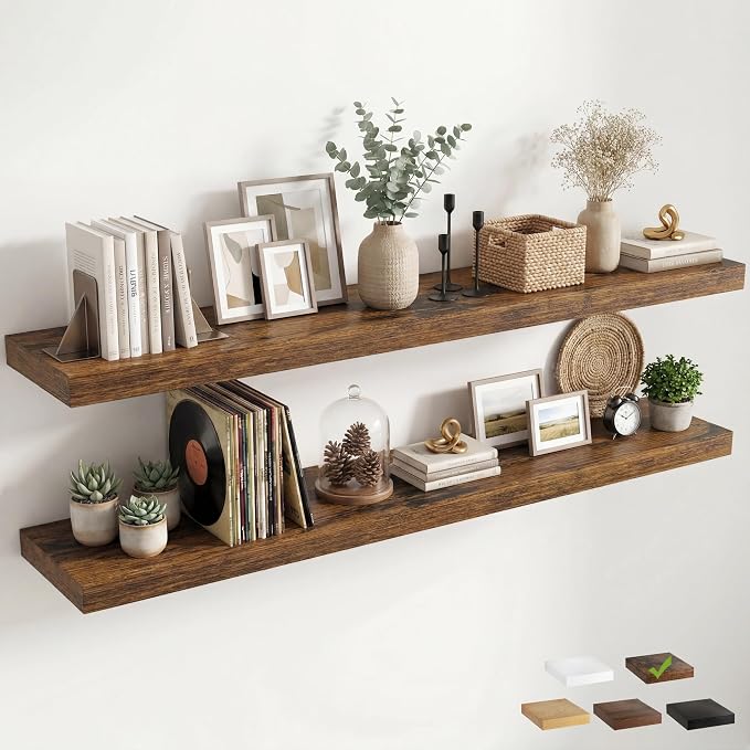 12 inch Deep Floating Shelves for Wall, 72 inch Wide Engineered Wood Wall by Venusmiles