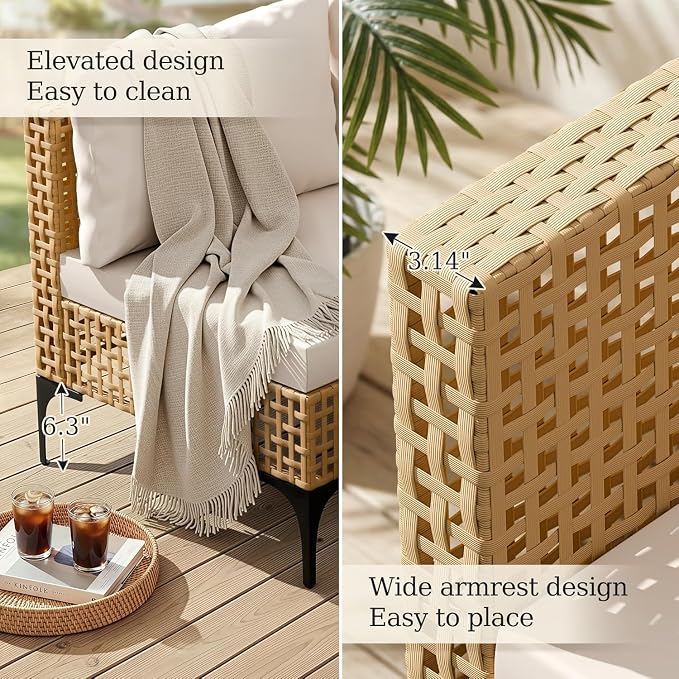 Devoko Patio Furniture Set, 7 Pieces Outdoor Wicker Sectional Couch - Image 2
