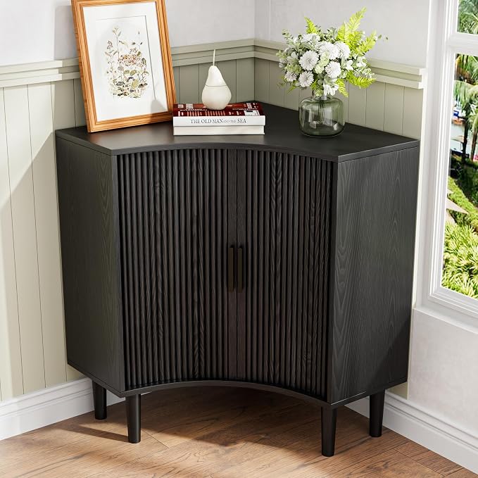 Lxsxlome Fluted Corner Cabinet, Small Corner Floor Cabinet by Lxsxhome