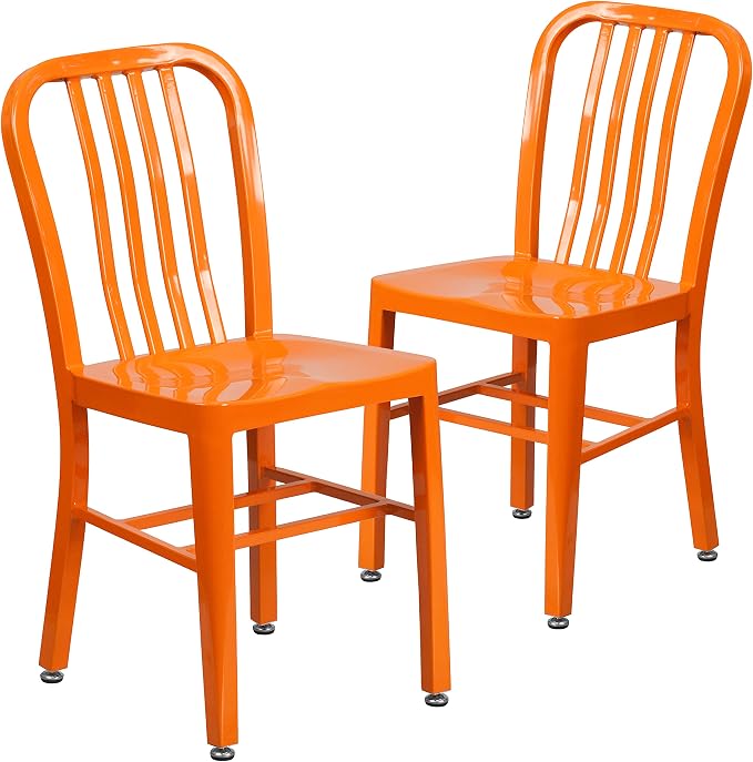 Flash Furniture Gael Commercial Grade 2 Pack Orange Metal Indoor-Outdoor Chair - Image 3