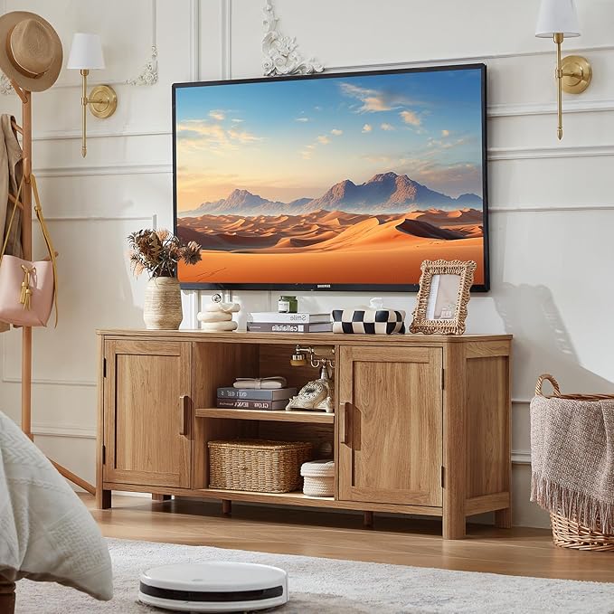 Joaxswe Farmhouse 55" Tv Stand, Dark Wood Entertainment Center - Image 6