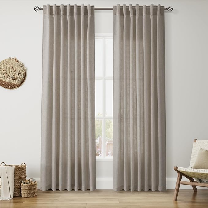 Nanspring Grey Beige Linen Curtains 84 Inches Long by Nanspring