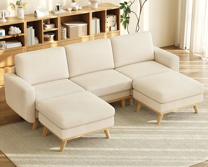 Vesgantti 97" Modular Sectional Sofa Beige, U-Shaped Couch by Vesgantti