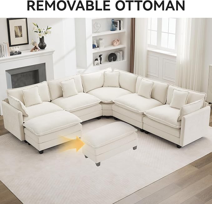 113'' V Shaped Cloud Sectional Sofa, Oversized Deep Seat Couches - Image 7