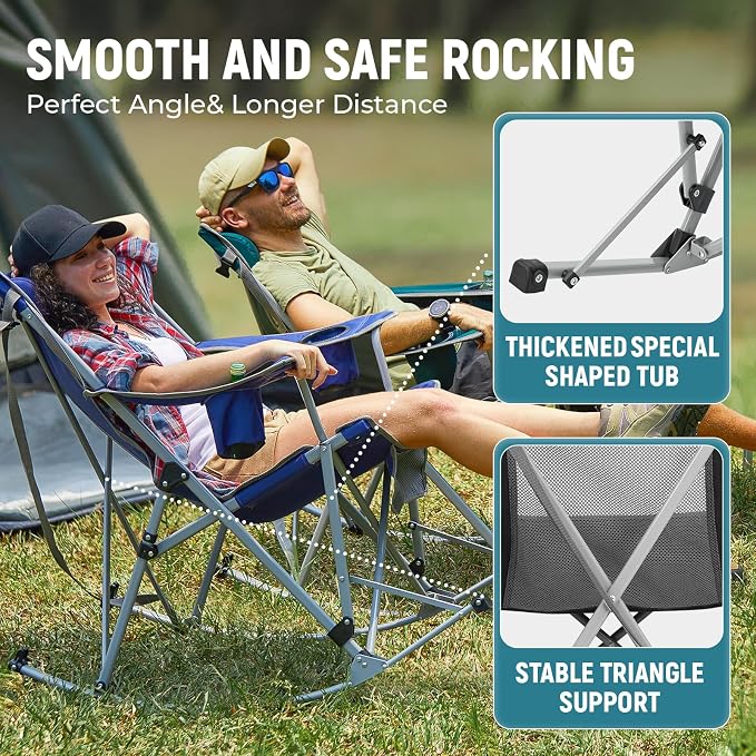 FUNDANGO Rocking Camping Chair, High Mesh Back Portable Folding Camp Chairs - Image 3