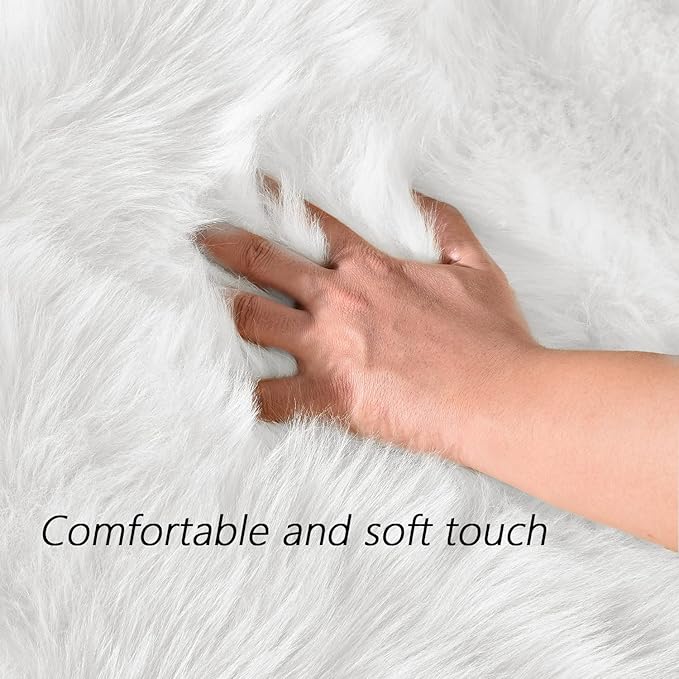 Latepis 6x8 Area Rug for Living Room White Fur Rugs for Bedroom Fluffy Faux - Image 4