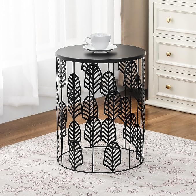 Homebeez Nesting End Tables Set of 2, Round Black Side Table - Image 4
