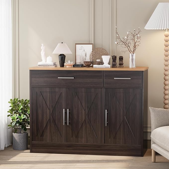 Shintenchi Modern Farmhouse Sideboard Buffet Cabinet, Barn Doors Buffet Cabinet - Image 2