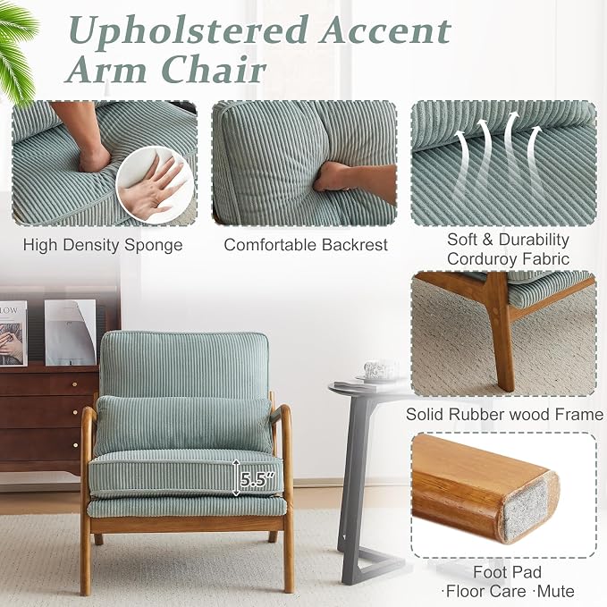 VINGLI Upgraded Premium Corduroy Accent Chairs Set of 2, Upholstered Arm Chair - Image 3