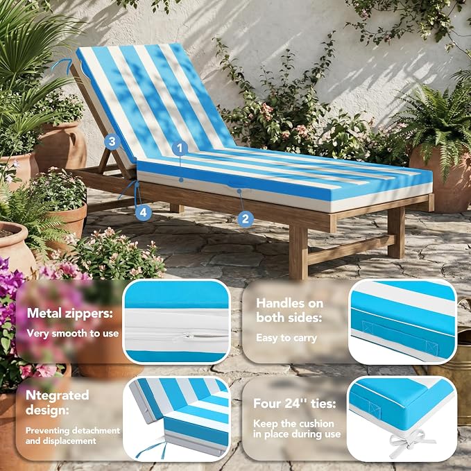 L'AGRATY Outdoor Lounge Chaise Cushion: 72x21x3 Inch Waterproof Lounge Chair - Image 4
