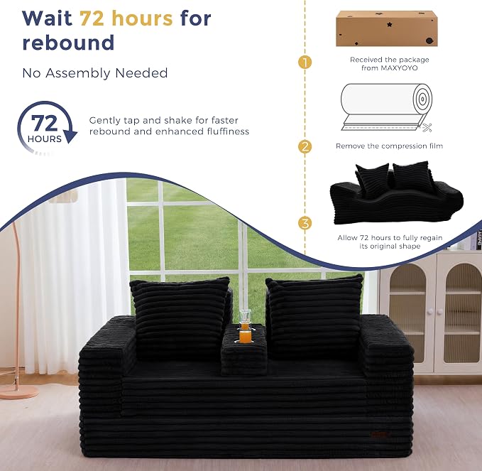 MAXYOYO Loveseat Sofa Bed, Striped Faux Fur Foldable Floor Sofa Couch in A Box - Image 9