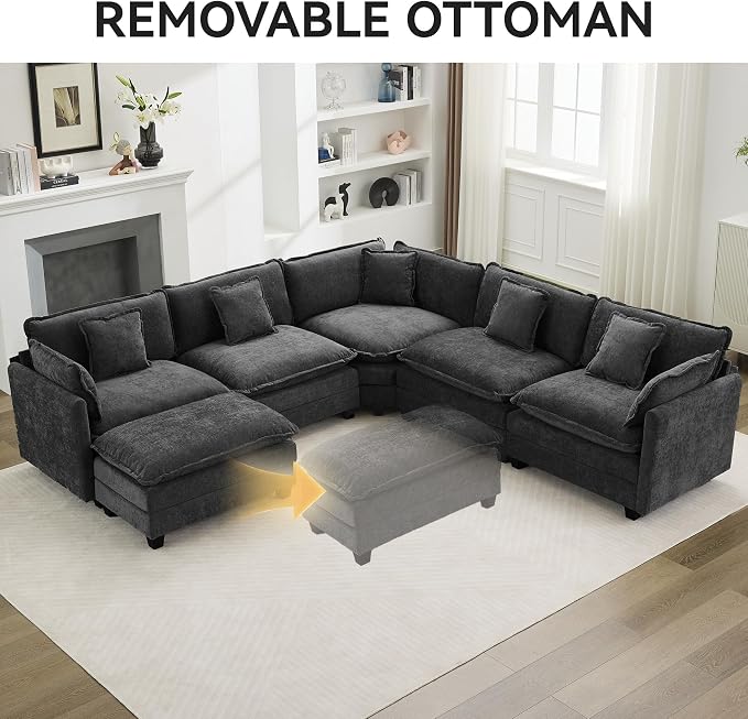 113'' V Shaped Cloud Sectional Sofa, Oversized Deep Seat Couches - Image 7