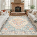 RELEANY Area Rugs Square 8ft Washable Non-Slip, Floral Vintage Distress Print by RELEANY