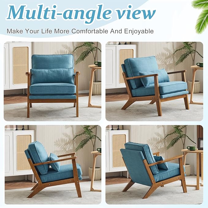 VINGLI Solid Wood Wide Armrests Accent Chair Set of 2, Upholstered Mid Century - Image 8