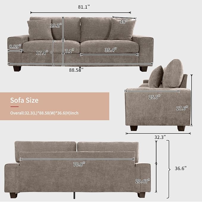 DOPEDIO Modern Loveseat Sofa for Living Room, Chenille Recliner, Removable Cover - Image 2