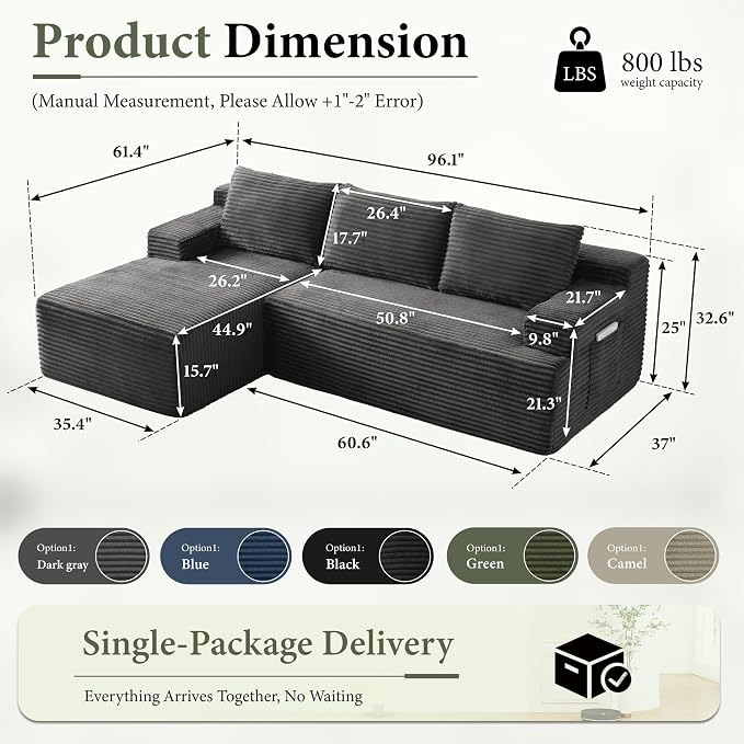 96" Sectional Couches for Living Room Cloud Couch Sofa - Image 2
