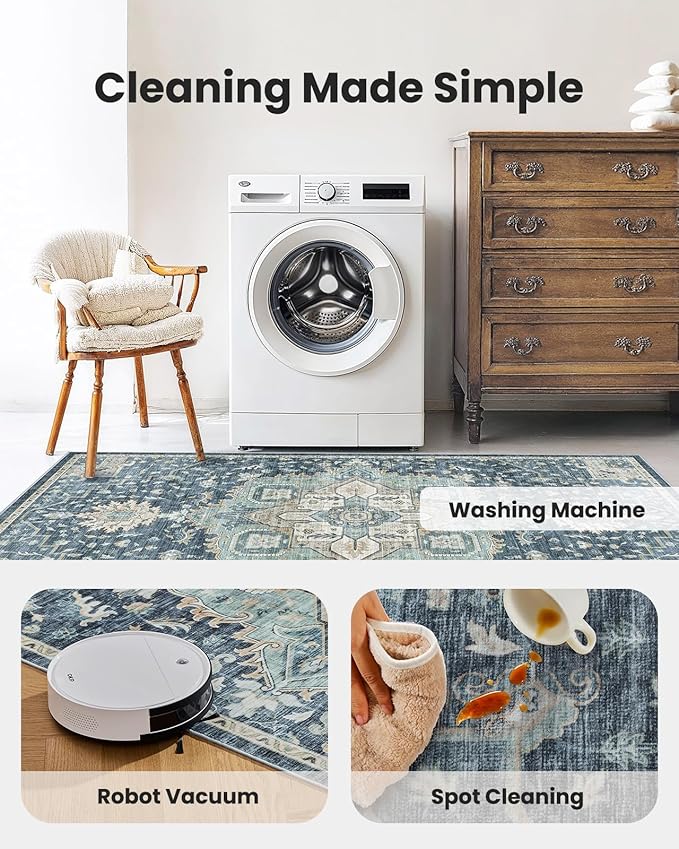 AMADA HOMEFURNISHING 8x10 Washable Area Rug, Low-Profile Large Area Rug - Image 4