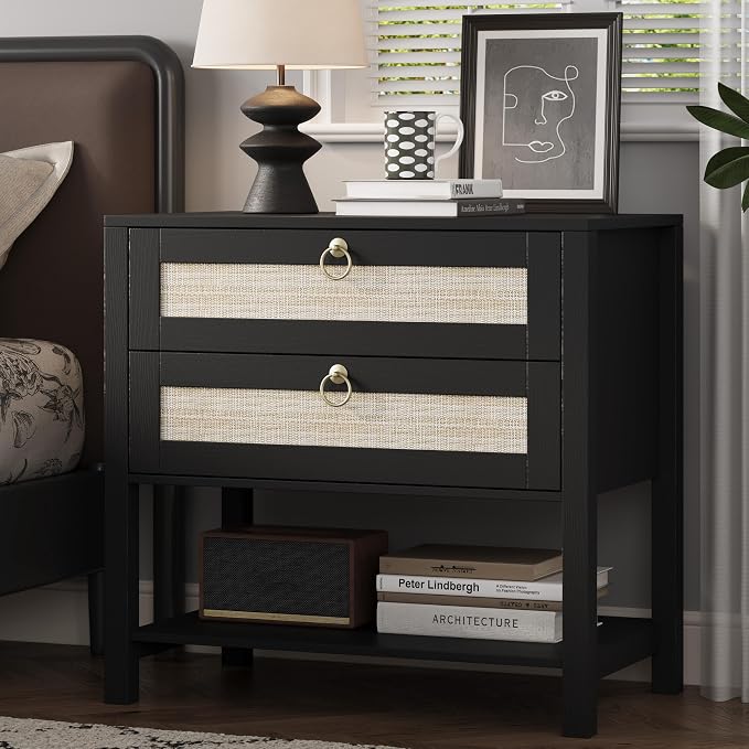 Xixini Nightstand Set of 2, Rattan Boho Bedside Table - Image 8