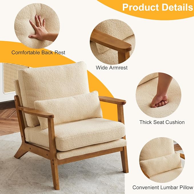 Karl home Accent Chair Wide Armrest Mid-Century Lounge Chair Teddy Fleece - Image 3