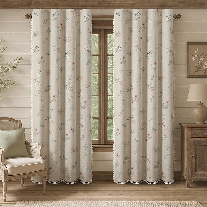 Boho Floral Spring 100% Blackout Curtains 84 Inch Length 2 Panels Set, Linen - Image 7