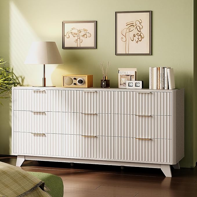 VINGLI 9 Drawer Dresser White Fluted Dresser - Image 8