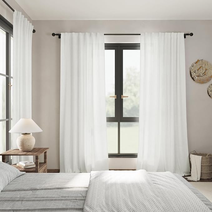 Off White Curtains 95 Inches Long 2 Panels Back Tab Sheer Linen Curtain Modern - Image 7