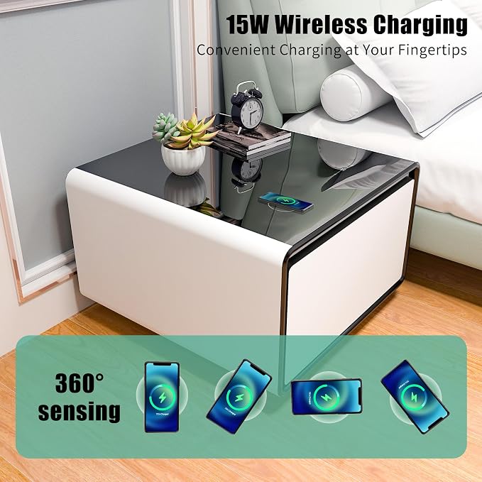 LUMISOL Smart Side Table with Built-in Fridge, Wireless Charging, Temperature - Image 8