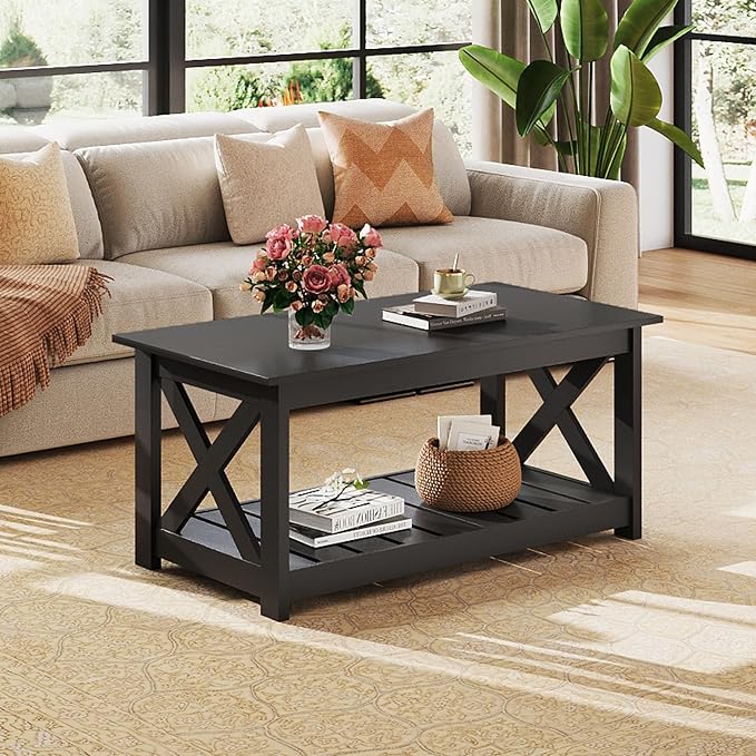WLIVE Farmhouse Coffee Table for Living Room, 40.1" Rustic Center Table - Image 2