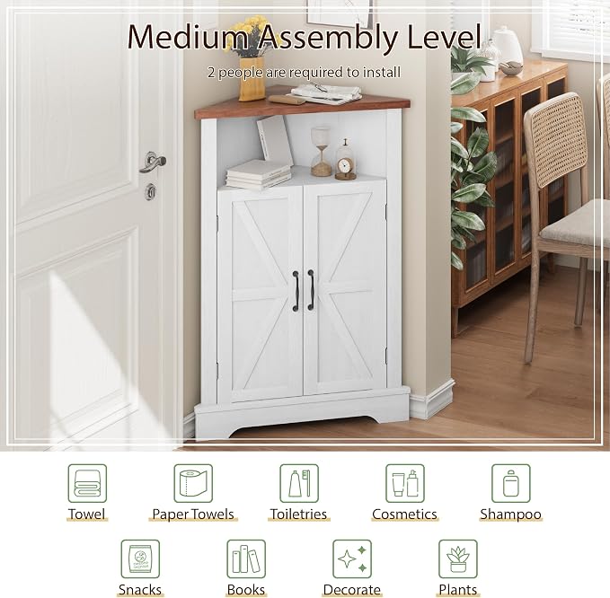 Smuxee Bathroom Corner Storage Cabinet, Farmhouse Floor Corner Cabinet - Image 6