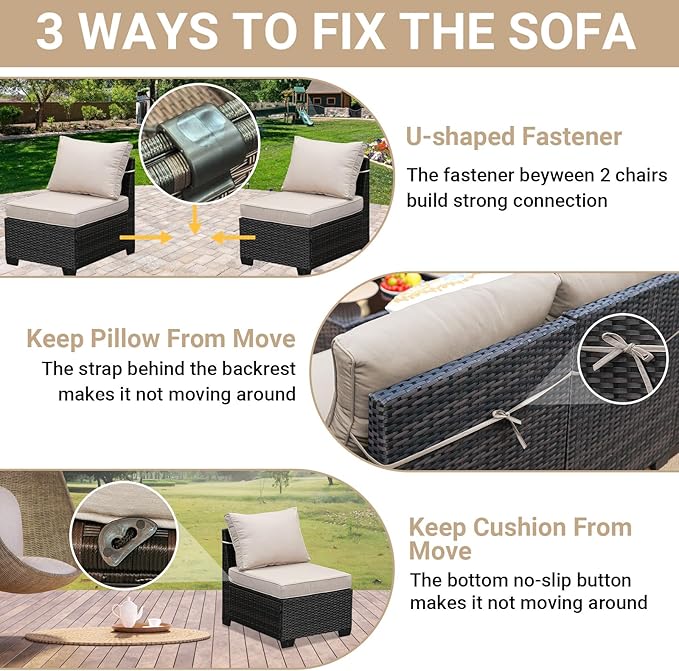 Jing's Villa 9-Piece Patio Furniture Set, All-Weather Outdoor Wicker Sectional - Image 6