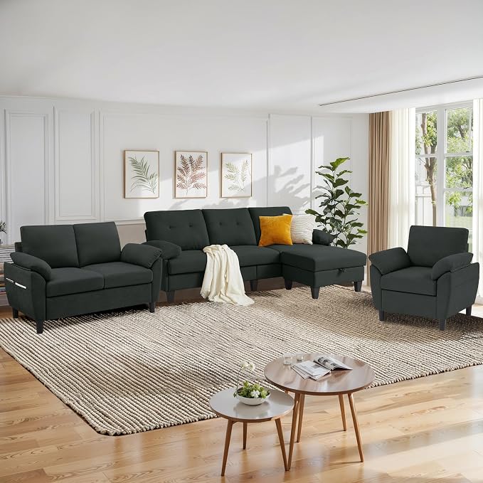 84" Convertible Sectional Sofa Set, 3 Seat L Shaped Couch by soscana