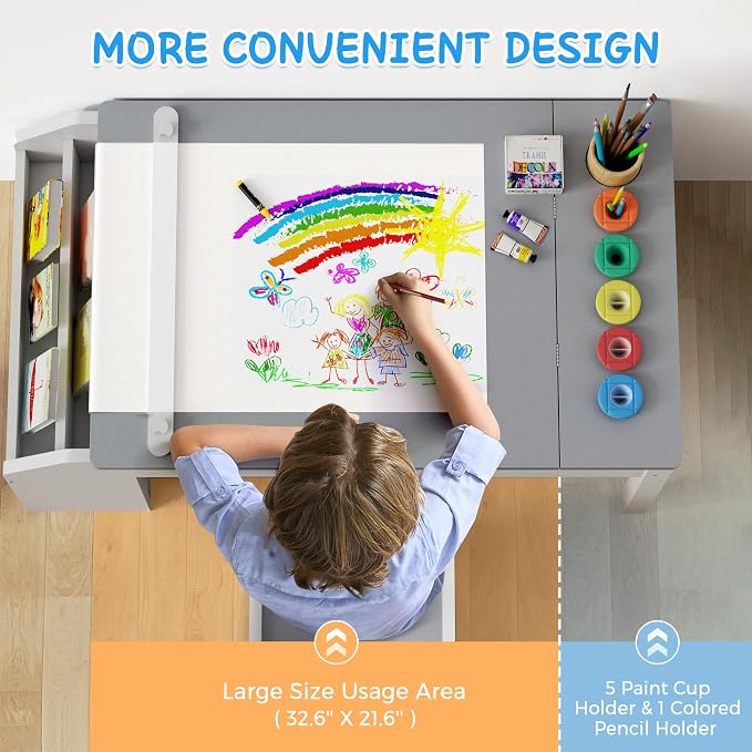 5-in-1 Kids Art Table and Chairs, Toddler Table and Chair Set, Craft Play Desk - Image 6