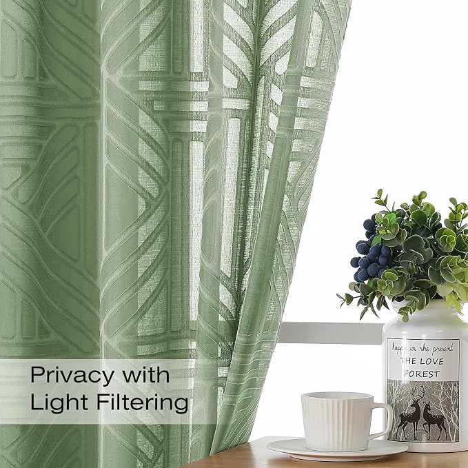 Simplebrand Sage Green Semi Sheer Curtains 84 Inches Long 2 Panels, Light - Image 2