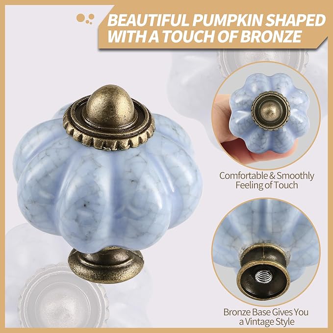 Blue Crackle Pumpkin Knobs 12 Pack Ceramic Cabinet Knobs Vintage Drawer Pulls - Image 3