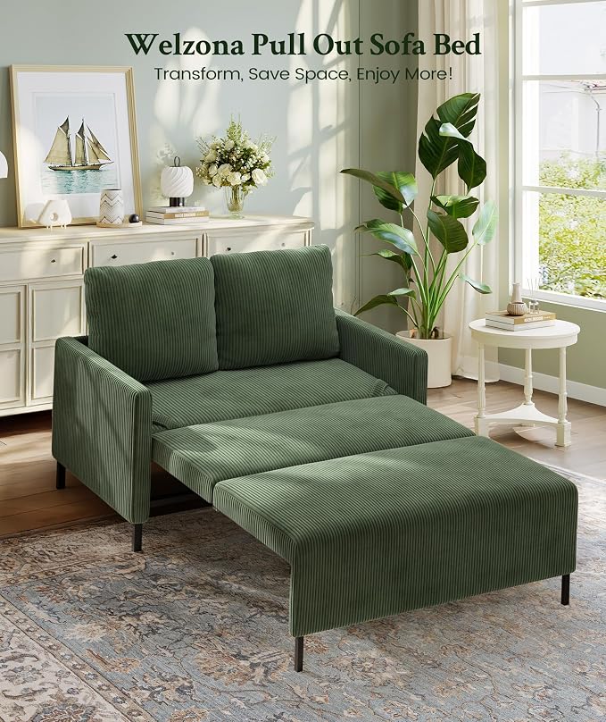 Welzona 47.2" Convertible Sofa Bed Couch, Comfy Corduroy Loveseat Sleeper Sofa - Image 6