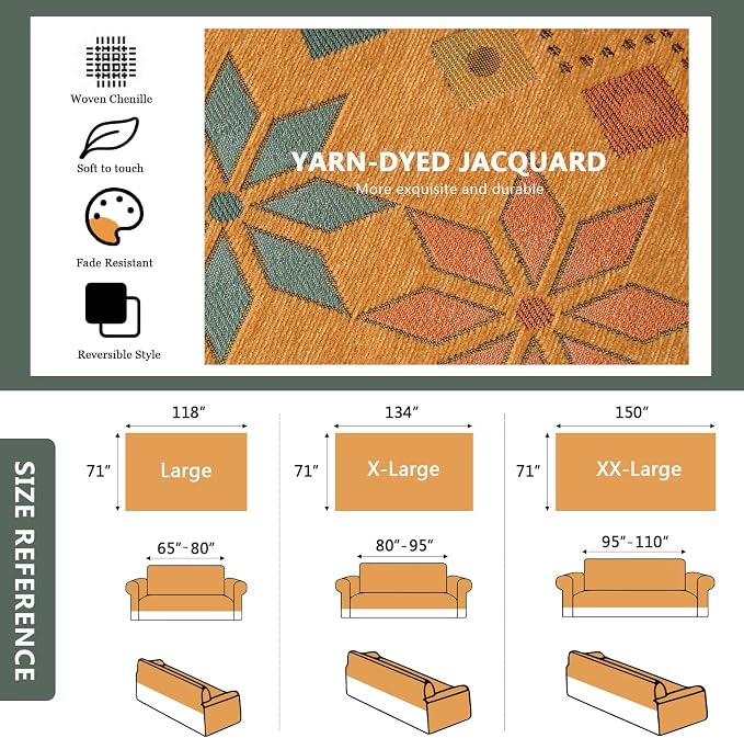 DREAMINGO Orange Boho Sofa Cover Chenille Couch Cover Blanket Vintage Bohemian - Image 3