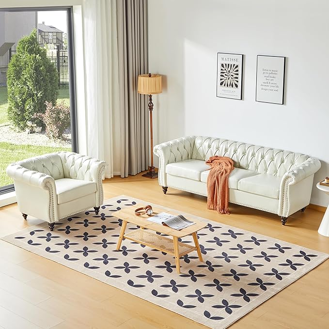 QHITTY 3 Piece Living Room Set, Sectional Chesterfield Sofa Chair Contemporary - Image 9