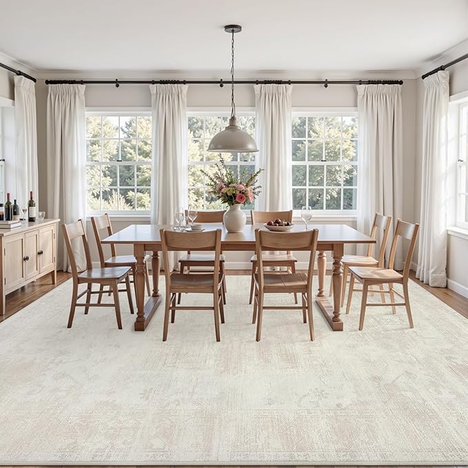 Area Rugs 9x12 Living Room: Vintage Boho Neutral Washable Rug Indoor Soft Large - Image 3