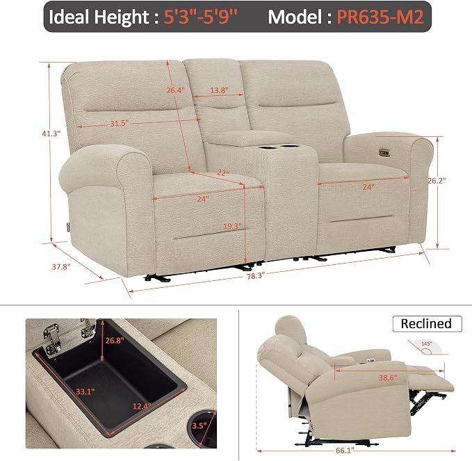 MCombo 78.3" Wall Hugger Power Loveseat Recliner Sofa - Image 3