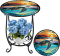 Cinnvoice Outdoor Side Table Round Small Mosaic Patio Accent Indoor End Plant by Cinnvoice